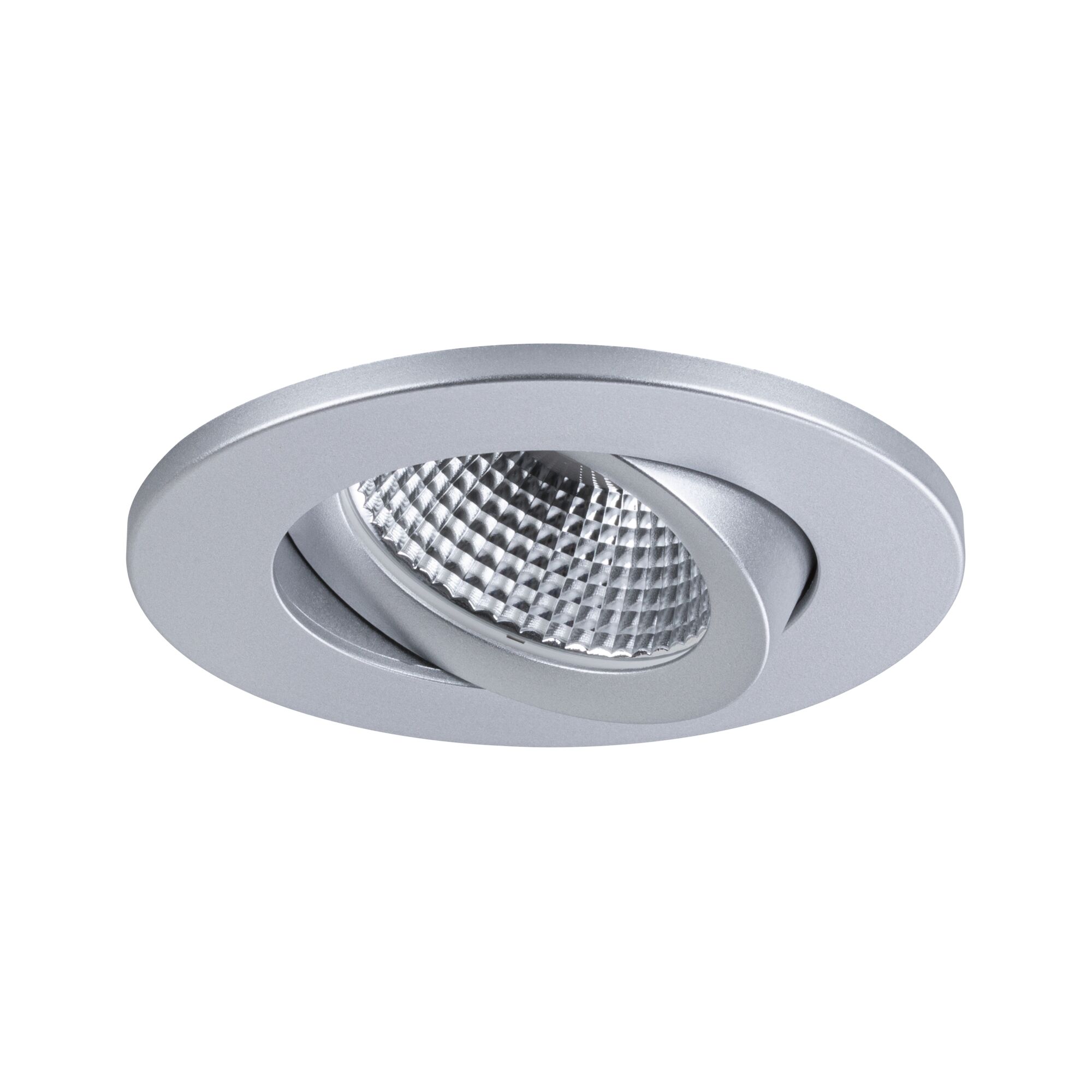 Round recessed spotlight in silver aluminium with adjustable reflector for LED lighting