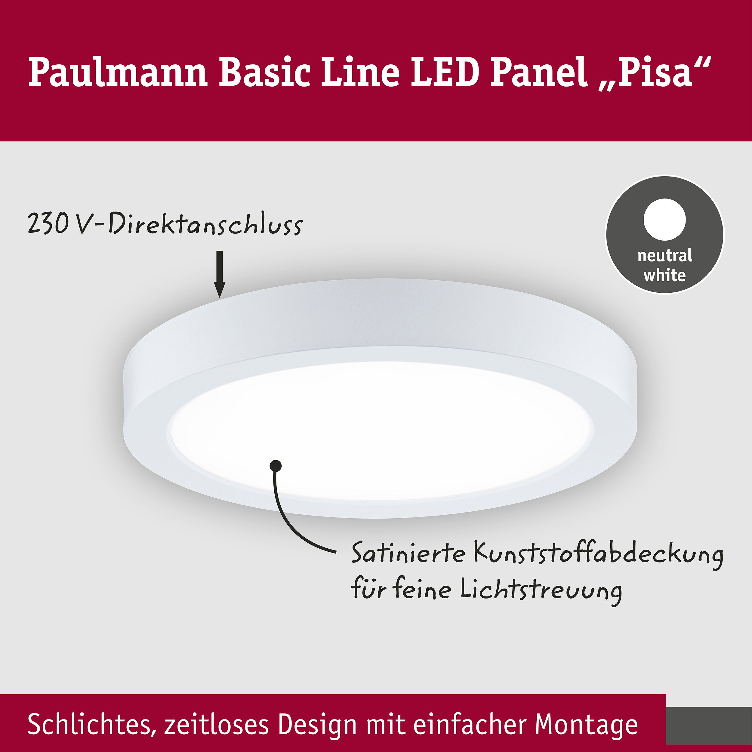 LED Panel Pisa 4000K 290mm 1800lm 17W Weiß matt