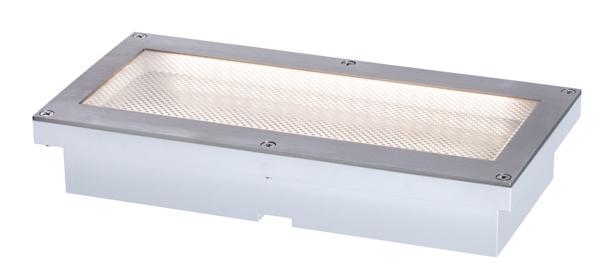 Rechthoekige LED-inbouwlamp van roestvrij staal met witte behuizing en diffusorrooster