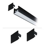 Zwart aluminium LED-profiel met diffuser en eindkappen voor moderne lichtstrips