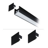 Schwarzes Aluminium-LED-Profil mit Diffusor und Endkappen für moderne Lichtleisten