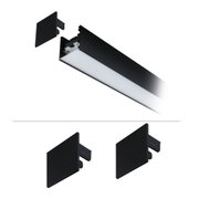 Profilé LED en aluminium noir avec diffuseur et embouts pour bandes lumineuses modernes