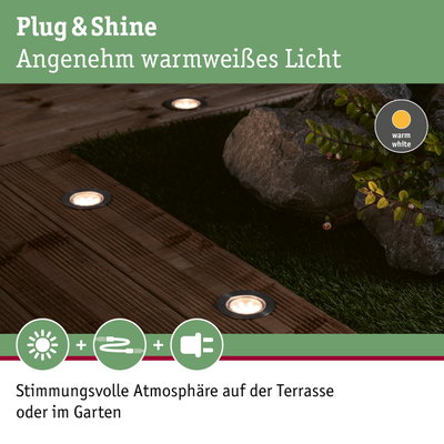 Plug & Shine LED-Einbauleuchten mit warmweißem Licht für Terrasse und Gartenbeleuchtung