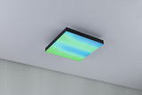 Square ceiling light with black frame and blue-green gradient, modern LED lighting fixture.
