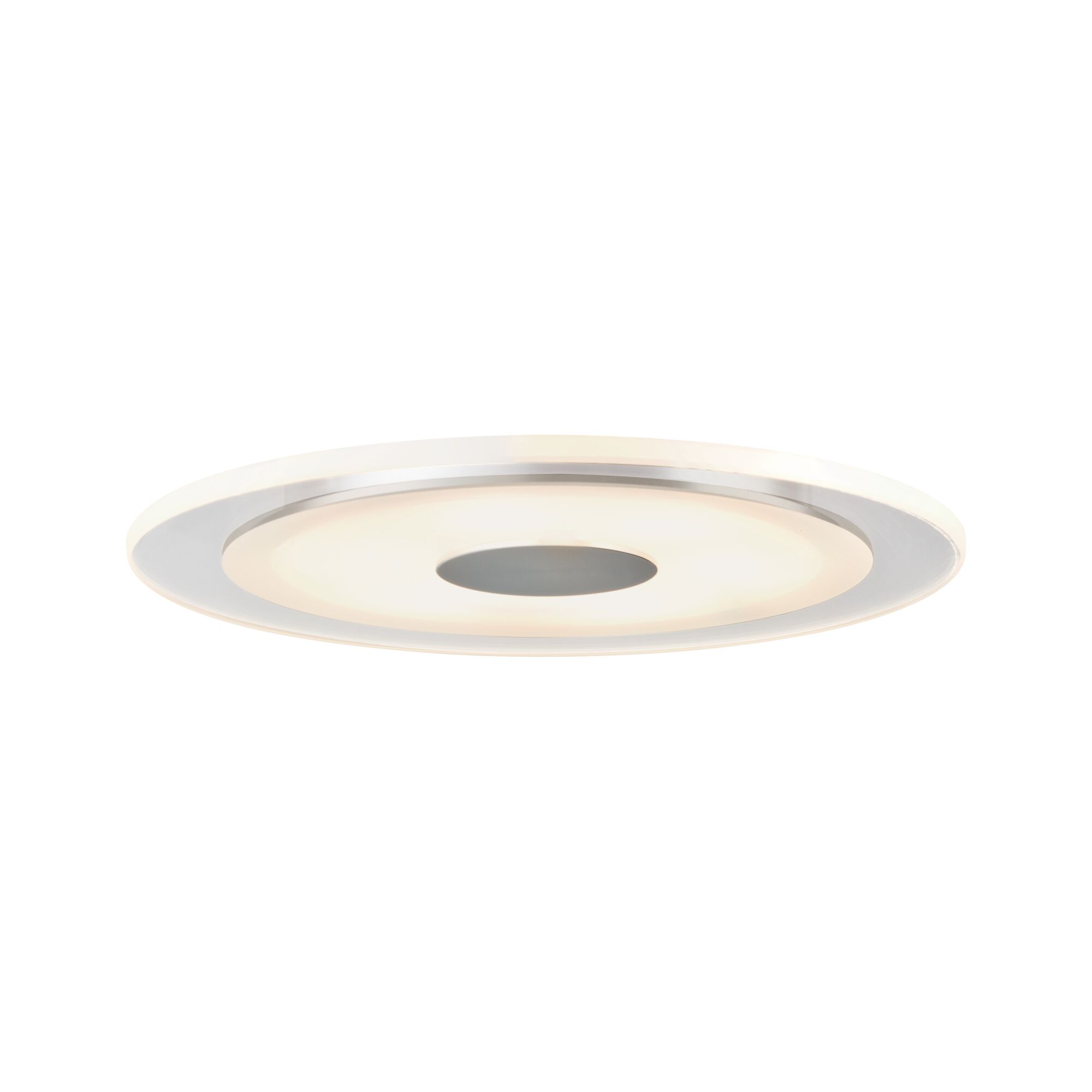 Round white LED ceiling light with central grey accent for modern ambient lighting