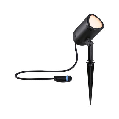 Projecteur LED de jardin noir avec piquet et câble pour éclairage extérieur.