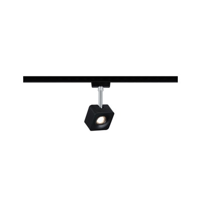 Zwarte vierkante metalen LED-spot op zwarte rails voor moderne binnenverlichting