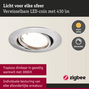 Ronde inbouwspot van geborsteld aluminium met warmwit dimbaar LED-licht en verwisselbare LED-coin