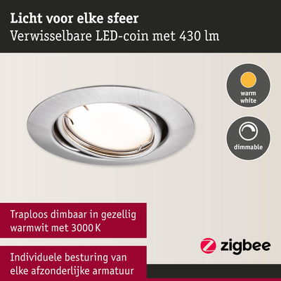 Dimbare LED-inbouwspot van geborsteld aluminium met warmwit licht 3000K