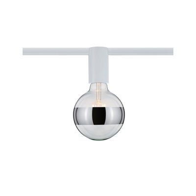 Moderne LED-Glühbirne mit halbverspiegeltem Glas und weißem Halter für Schienensystembeleuchtung