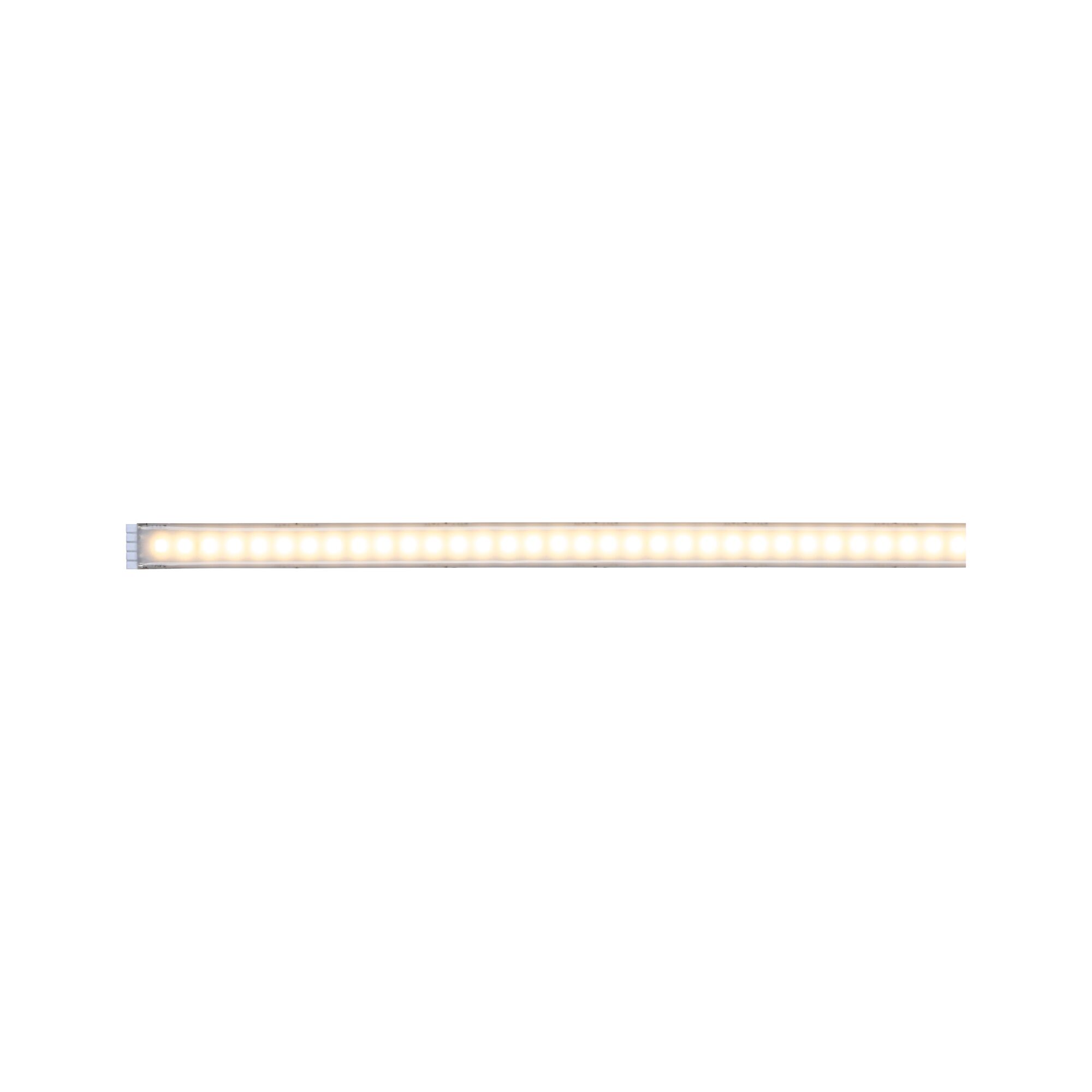 Long LED light strip with warm white light and aluminum housing for modern indoor lighting