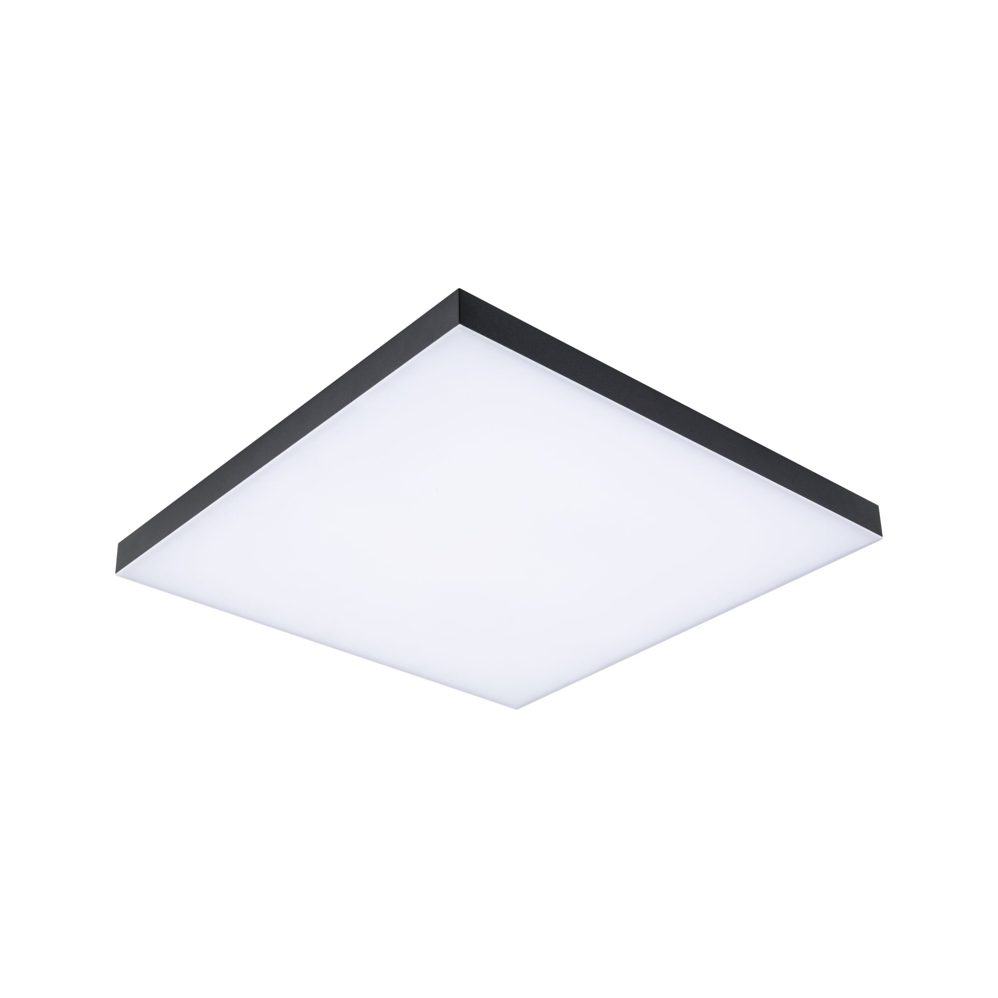 Square LED ceiling light with black frame and white diffuser for modern interior lighting