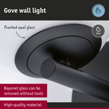 Black Gove wall light made of high-quality material with frosted opal glass and IP44 rating