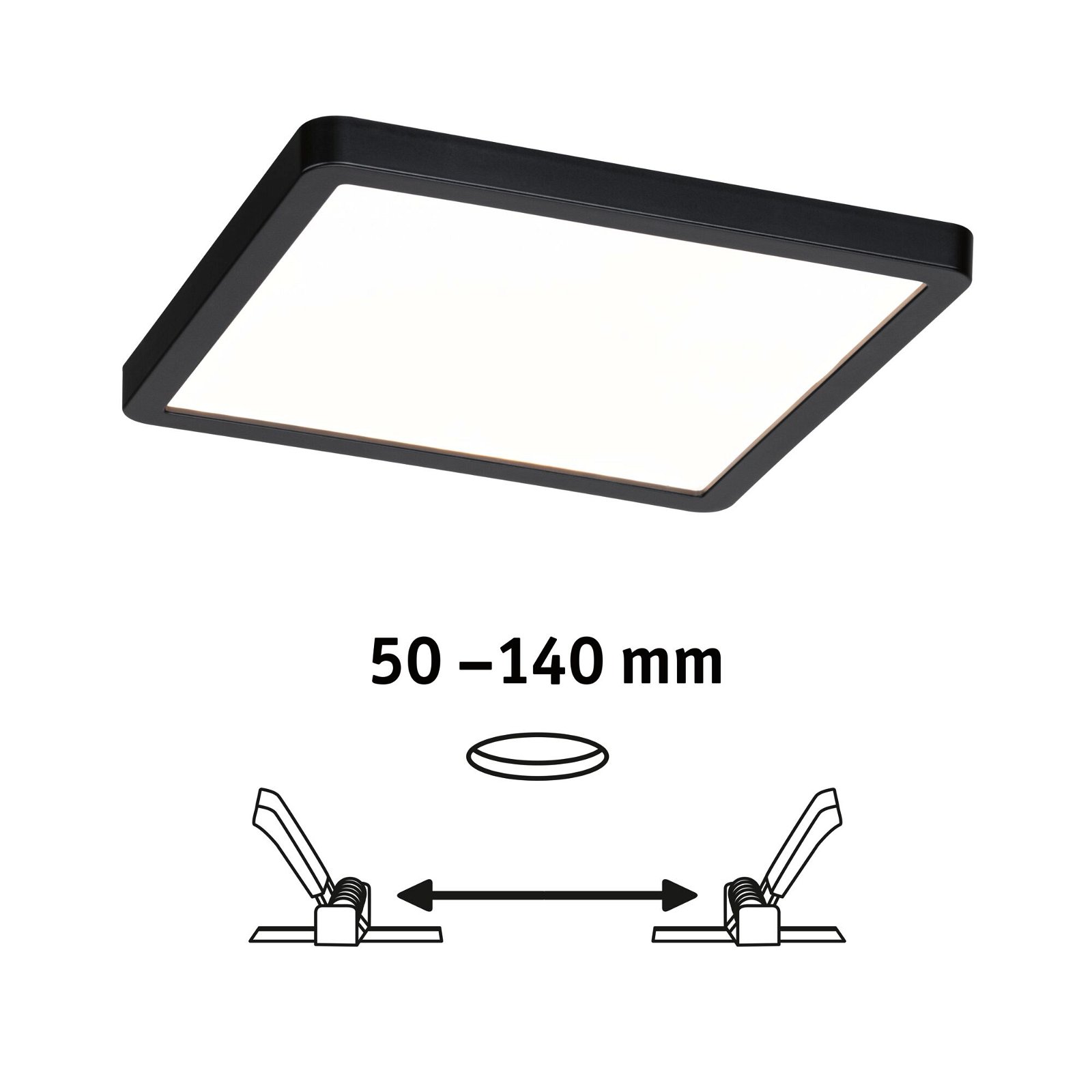 VariFit LED Recessed panel Dim to Warm Areo IP44 square 175x175mm 13W 1200lm 3 Step Dim to warm Black dimmable