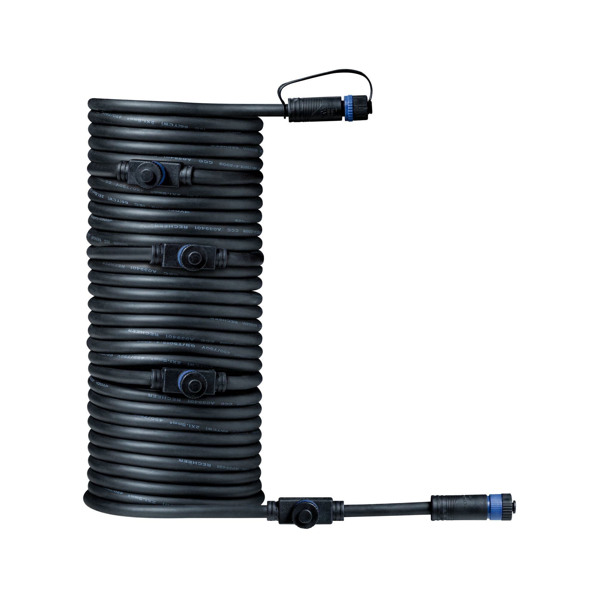 Câble d'extension noir avec connecteurs en matériau robuste pour connexion électrique flexible