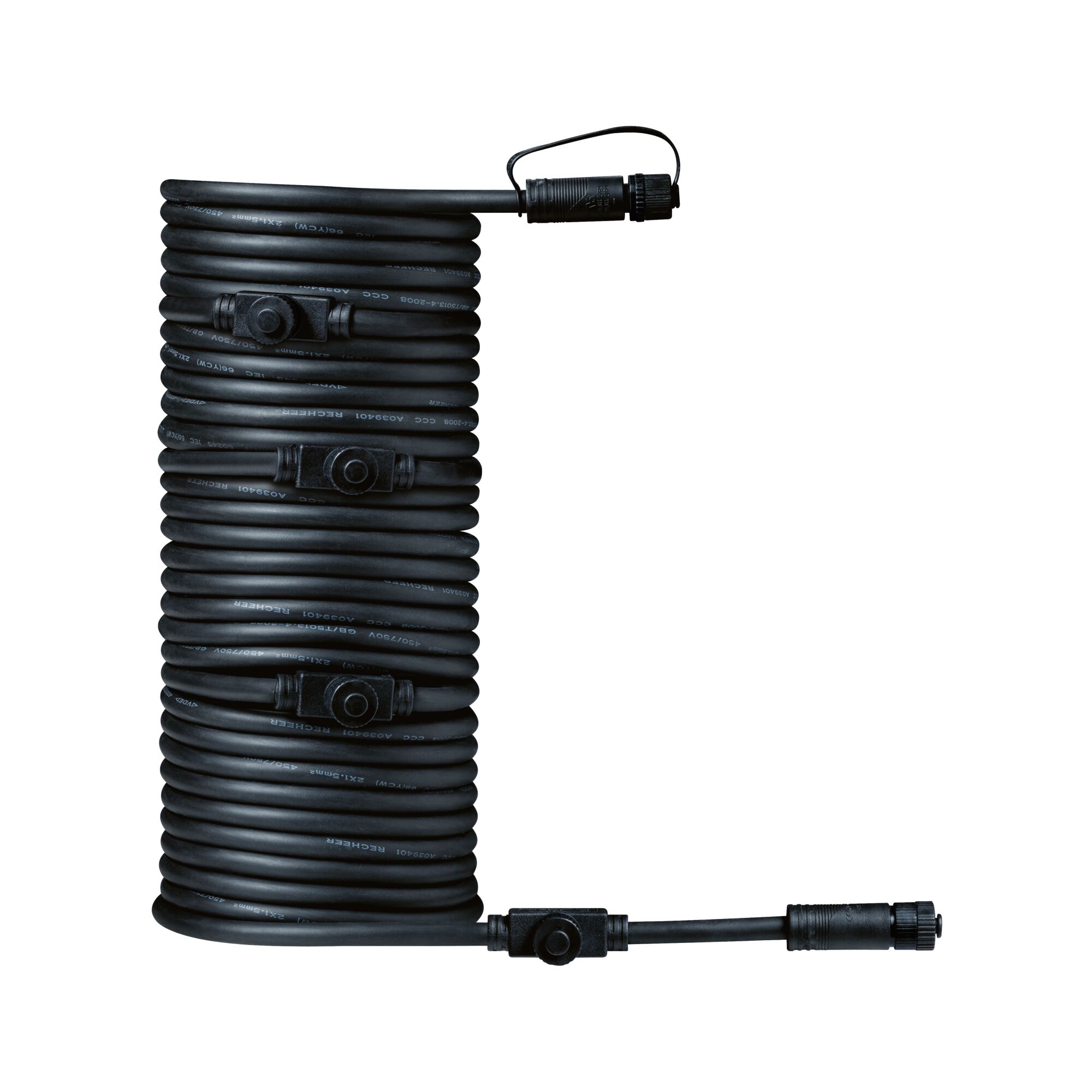 Plug & Shine Kabel 10m 5 Ausgänge IP68 Schwarz Schwarzes Verlängerungskabel mit Steckverbindern aus robustem Material für flexible Stromverbindung