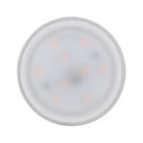 Round LED ceiling light with matte white cover and warm white light spots for living spaces