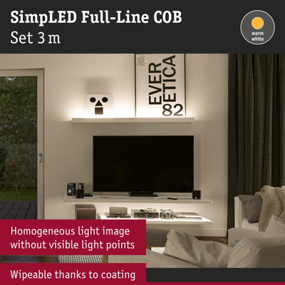 SimLED Full-Line COB 3m warm white LED strip for uniform lighting without visible light points