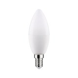White LED candle bulb with E14 base made of plastic and metal for energy-efficient lighting