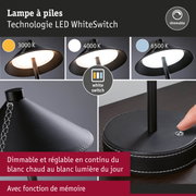 Lampe de table LED noire avec technologie WhiteSwitch dimmable et température de couleur réglable de 3000 à 6500 K