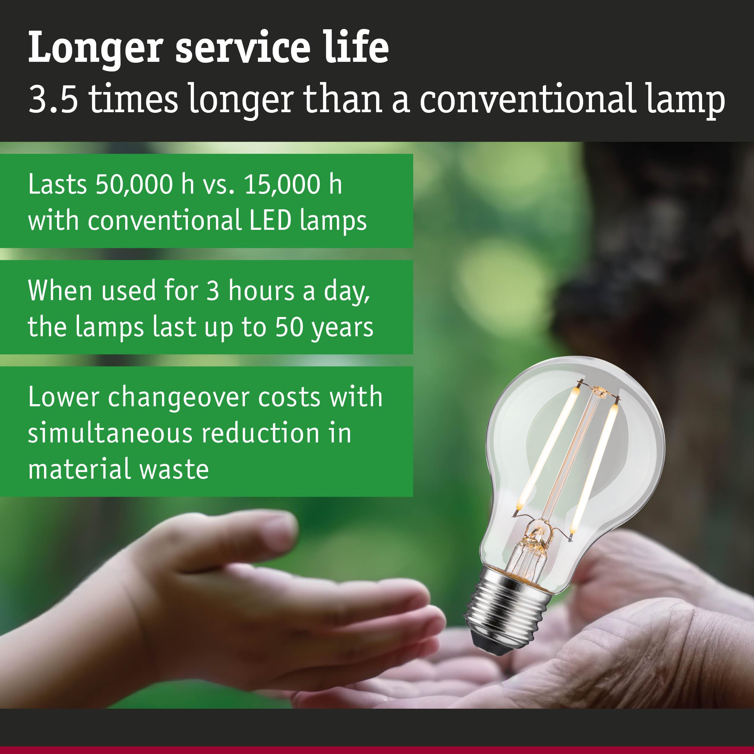 LED filament bulb with 3.5 times longer service life than conventional lamps, energy-saving lighting solution