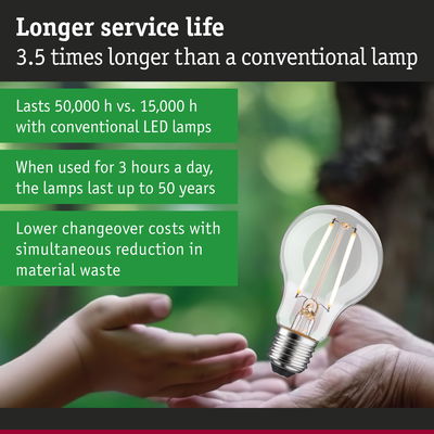 LED filament bulb with 3.5 times longer service life than conventional lamps, energy-saving lighting solution