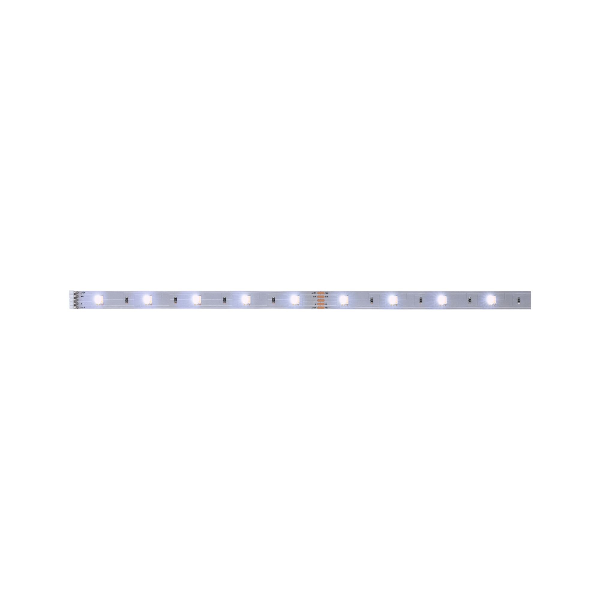 White LED light strip with multiple diodes on silver base for modern lighting solutions