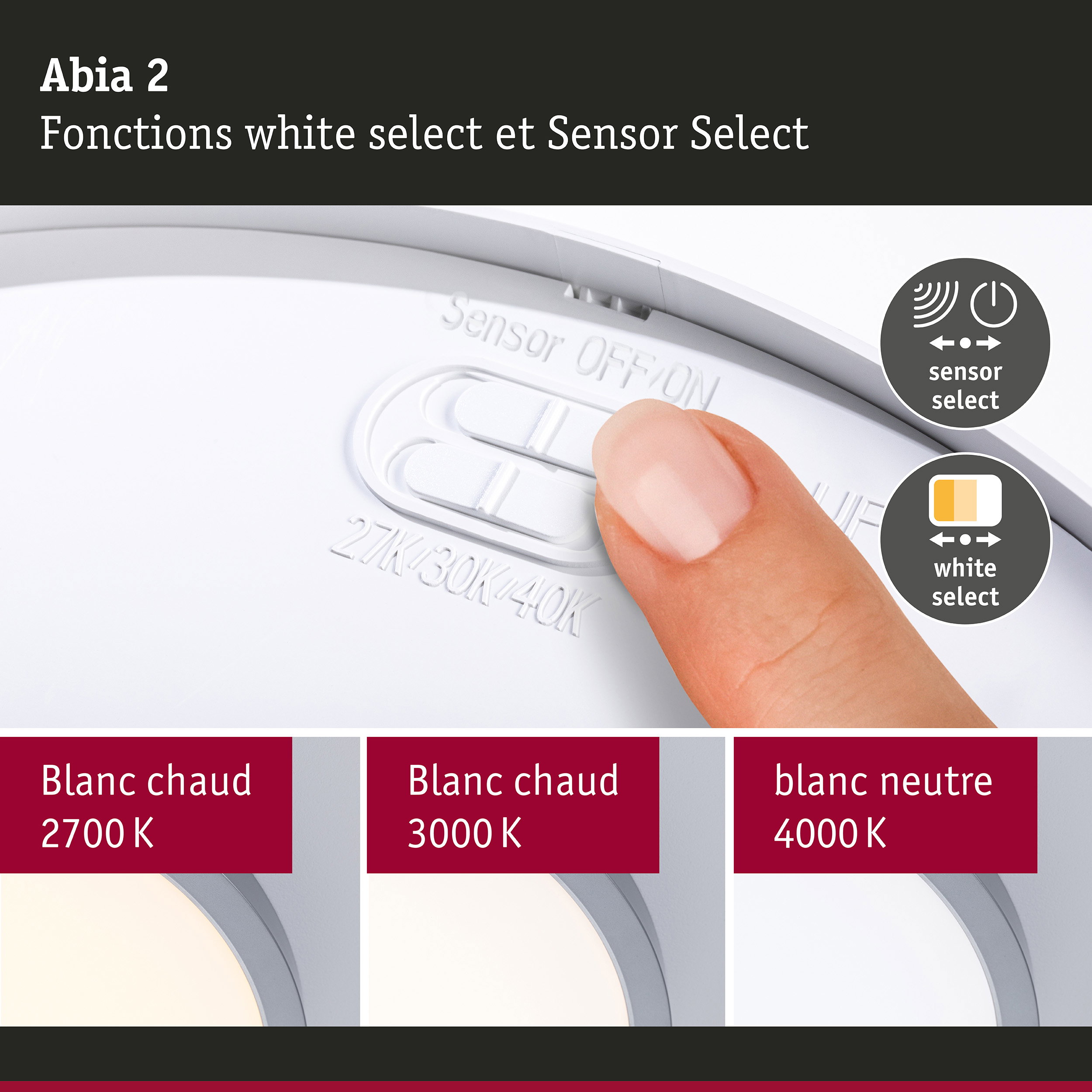 Panneau LED Abia 2 White Select Détecteur de mouvement crépusculaire (HF) rond 400mm 16W 1400lm White Select Chrome mat