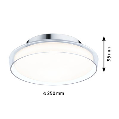Rund LED-loftlampe med kromramme og hvidt akrylglas, 250 mm diameter, moderne belysning