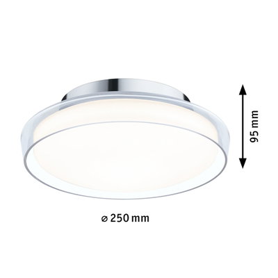 Round LED ceiling light with chrome frame and white acrylic glass, 250 mm diameter, modern room lighting