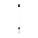 Black pendant light with clear bulb design made of metal for modern living spaces