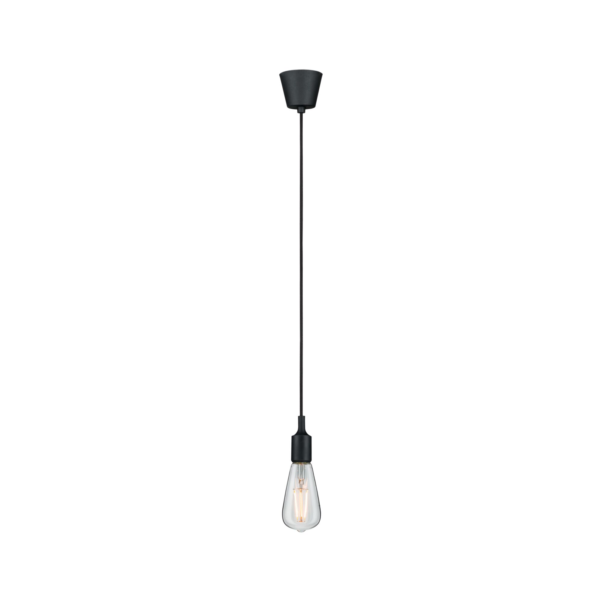 Suspension noire avec ampoule claire en métal pour espaces de vie modernes