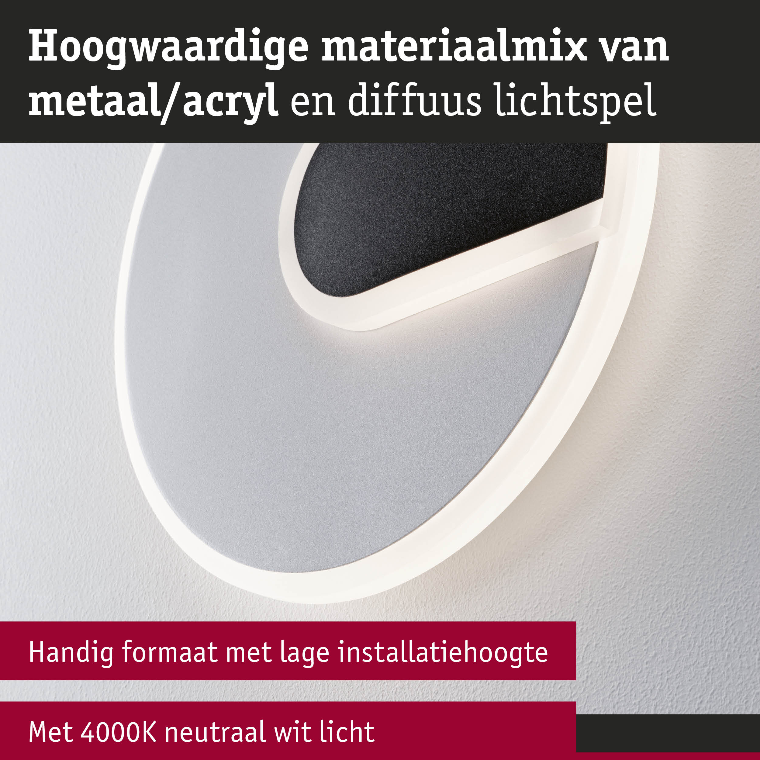 Moderne wandlamp van metaal en acryl in wit met 4000K neutraal wit licht en diffuus lichtspel