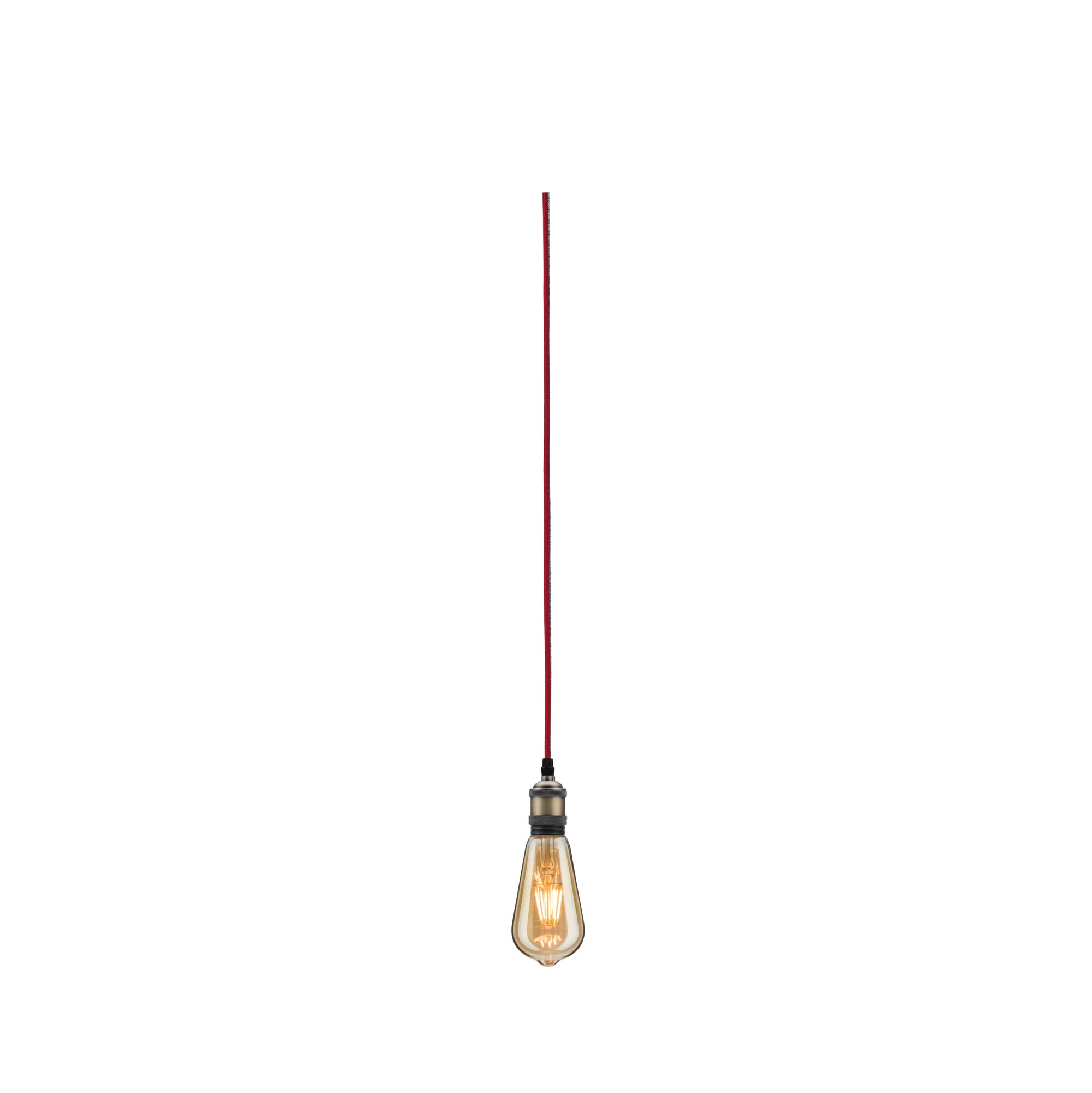Ampoule vintage suspendue avec câble textile rouge et lumière chaude pour éclairage décoratif