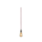 Pendant lamp with red fabric cable and vintage amber glass bulb for stylish interior lighting