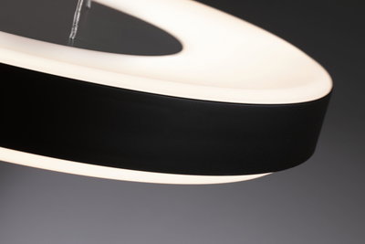 Black LED pendant lamp with white plastic diffuser for modern interior lighting