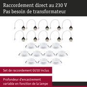 Spots encastrés blancs avec câbles GU10 et raccordement direct 230V sans transformateur