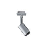 Modern silver metal LED spotlight for track systems, perfect for accent lighting in interiors.