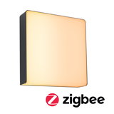 Quadratische Wandlampe mit schwarzem Rahmen und warmweißem Licht, Zigbee kompatibel für Smart Home.
