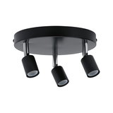 Round ceiling light with three black metal LED spotlights for modern room lighting