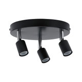 Plafonnier rond avec trois spots LED noirs en métal pour un éclairage moderne
