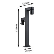 Zwarte aluminium buitenlamp met twee verstelbare spots, afmetingen 822x347x165 mm voor tuinverlichting