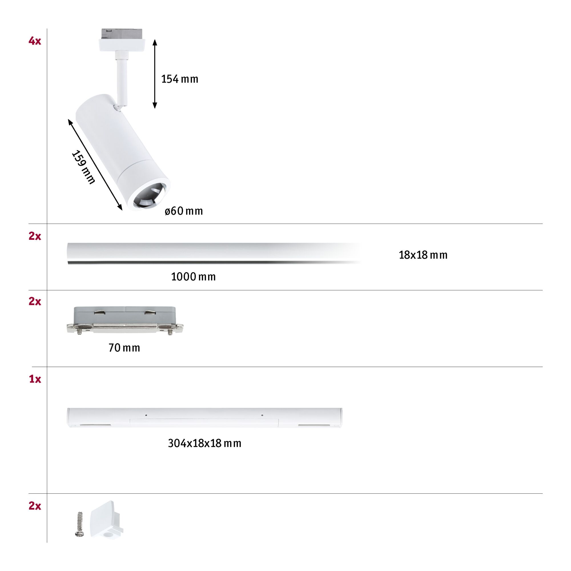 URail Rail spot Smart Home Zigbee 3.0 Tarie Starter set Middle feed 4x4,5W 230V Signal white