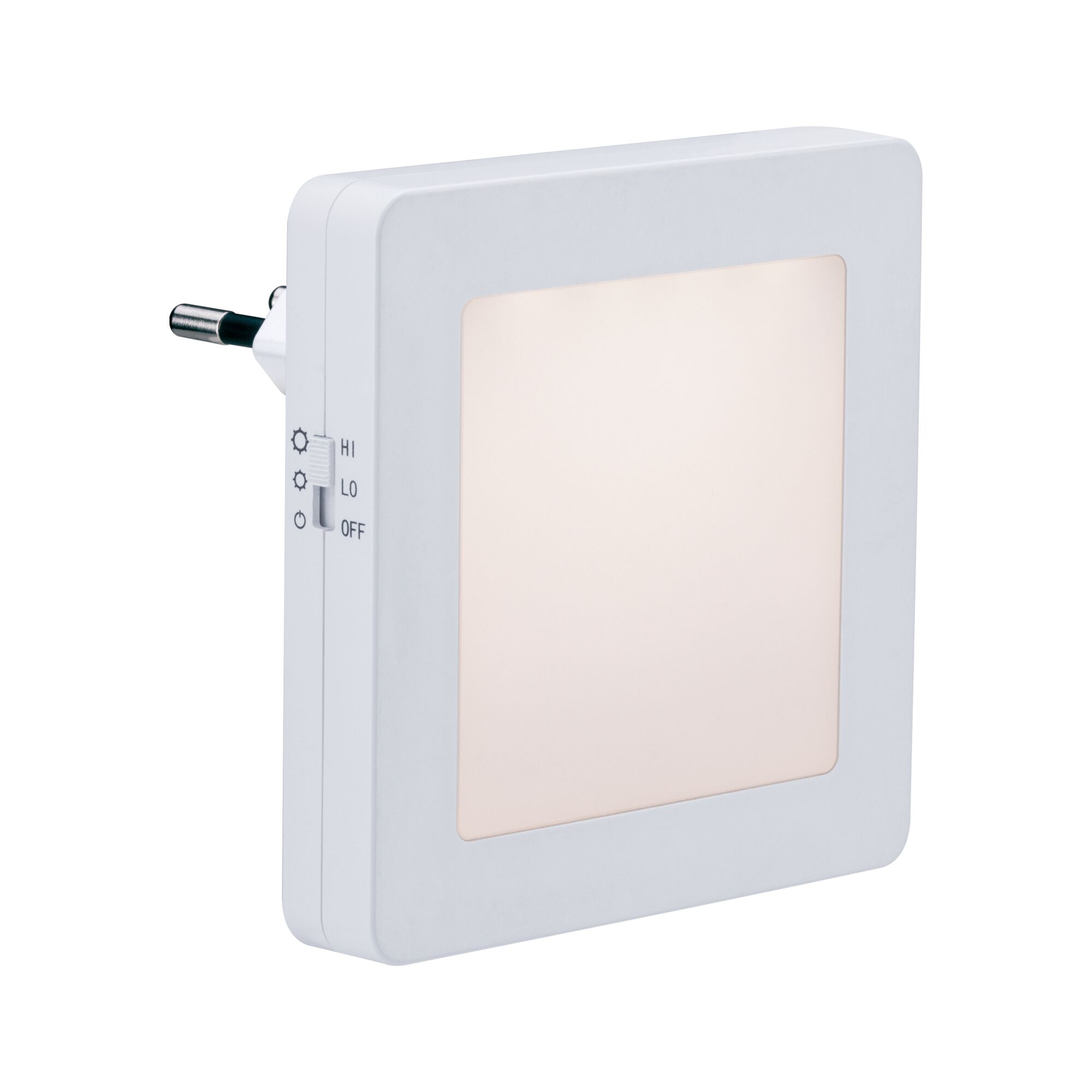 White plastic LED night light with dimmer switch and plug for soft illumination