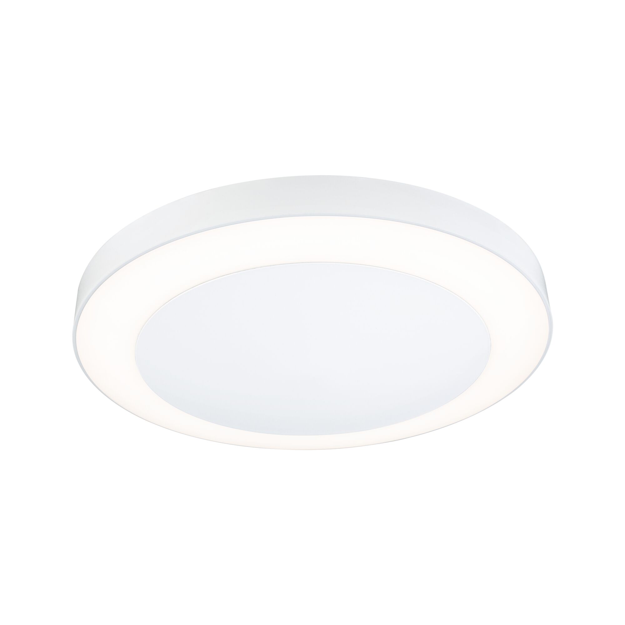 LED Ceiling luminaire Circula Dusk sensor Twilight-controlled motion detector (IR) seawater resistant IP44 round 320mm 3000K 14W 880lm 230V White Plastic Round white LED ceiling light with diffused illumination and modern design for living spaces