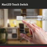 Weißer MaxLED Touch Switch aus Kunststoff mit Kabel und LED-Streifenanschluss für Lichtsteuerung