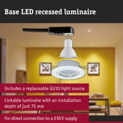 White LED recessed luminaire with GU10 socket and black cable for 230V power connection