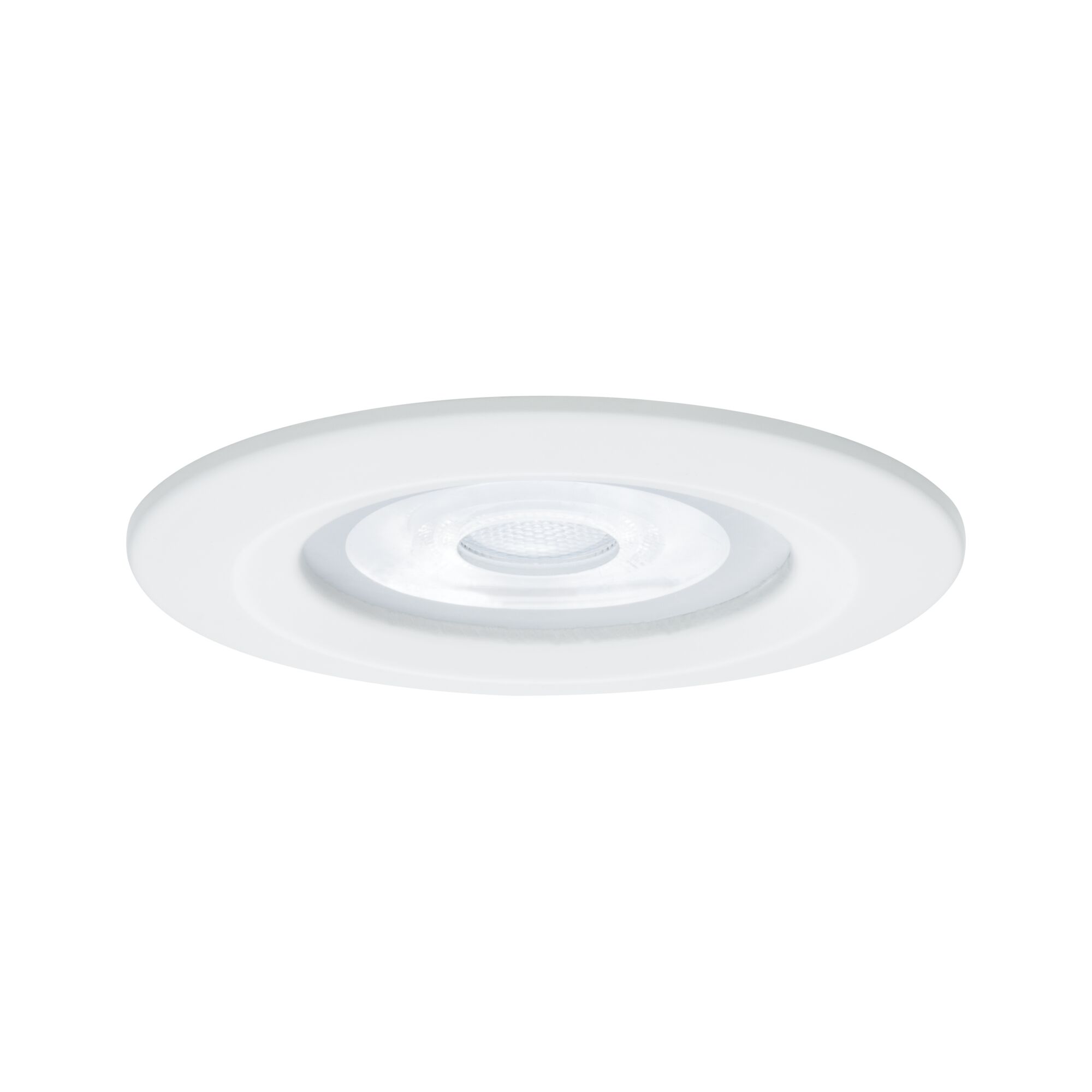 Round white LED recessed light with clear plastic lens for modern room lighting solutions