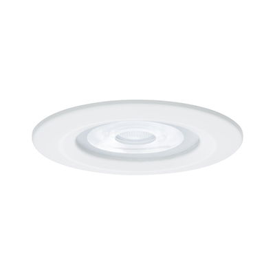 Round white LED recessed light with clear plastic lens for modern room lighting solutions