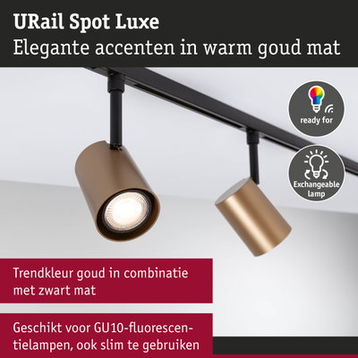 URail Spot Luxe mat gouden spot met zwarte rail, dimbaar en verwisselbare lamp